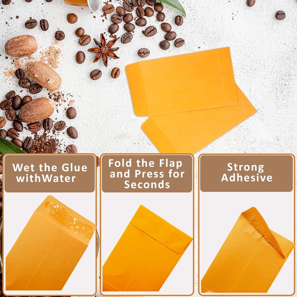 #1 2400 Pcs Small Coin Envelopes 2.25" x 3.5" with Gummed Flap, Yellow Kraft Mini Envelopes for Storing Keys, Stamps, Seeds, Tips and Small Items (2400)