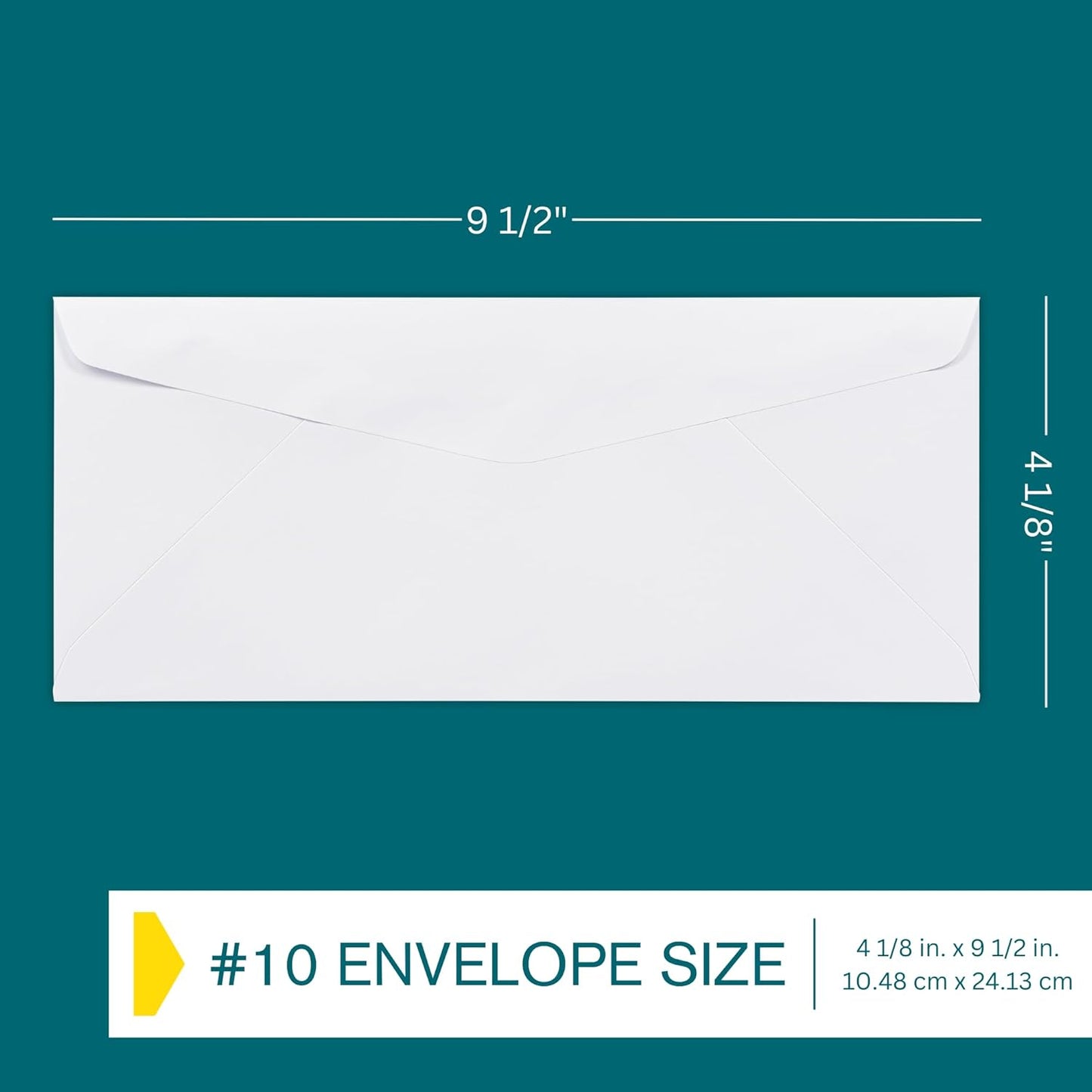 #10 Business Envelopes, 500 Count, Mailing Envelopes, 4 1/8 x 9 1/2 Inch Size, Gummed Flap Envelopes Letter Size, 24 LB Paper - Bright White Color