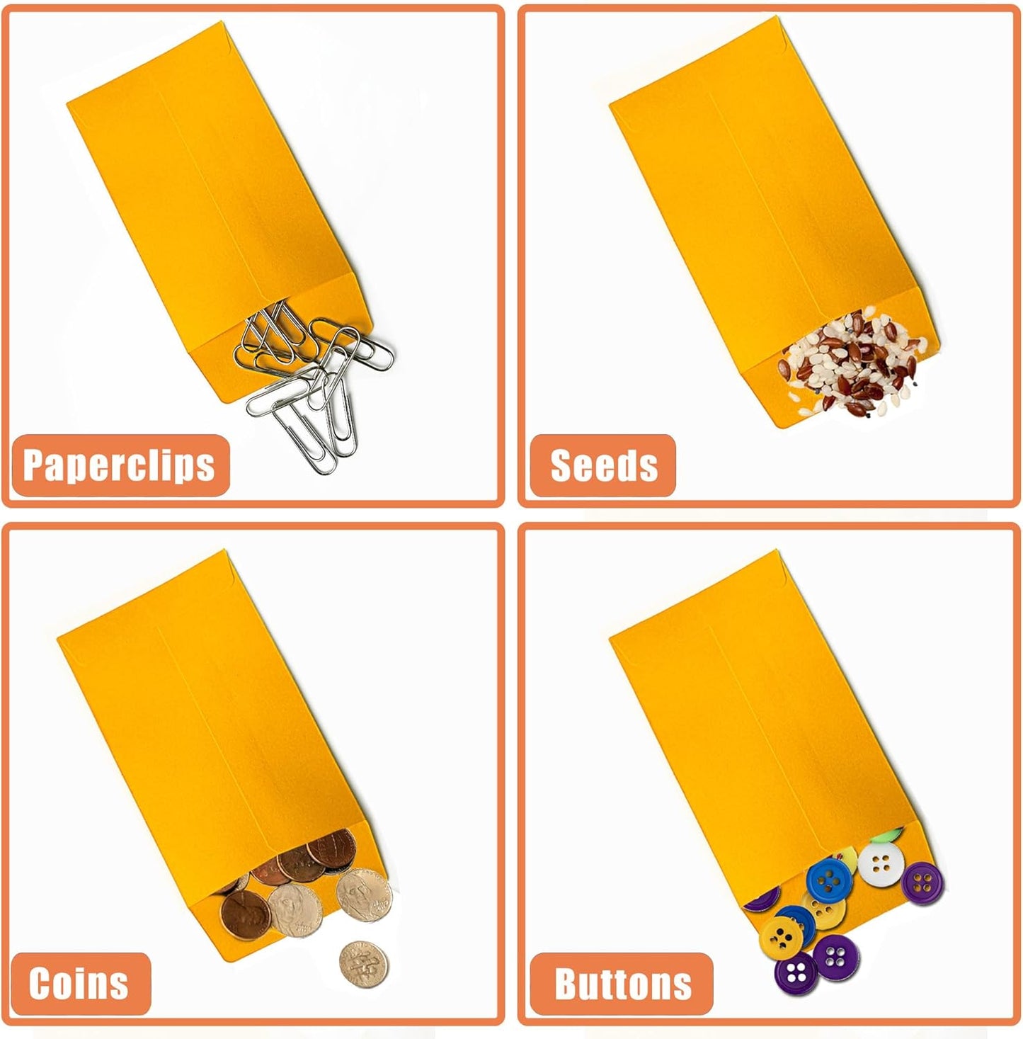 #1 2400 Pcs Small Coin Envelopes 2.25" x 3.5" with Gummed Flap, Yellow Kraft Mini Envelopes for Storing Keys, Stamps, Seeds, Tips and Small Items (2400)